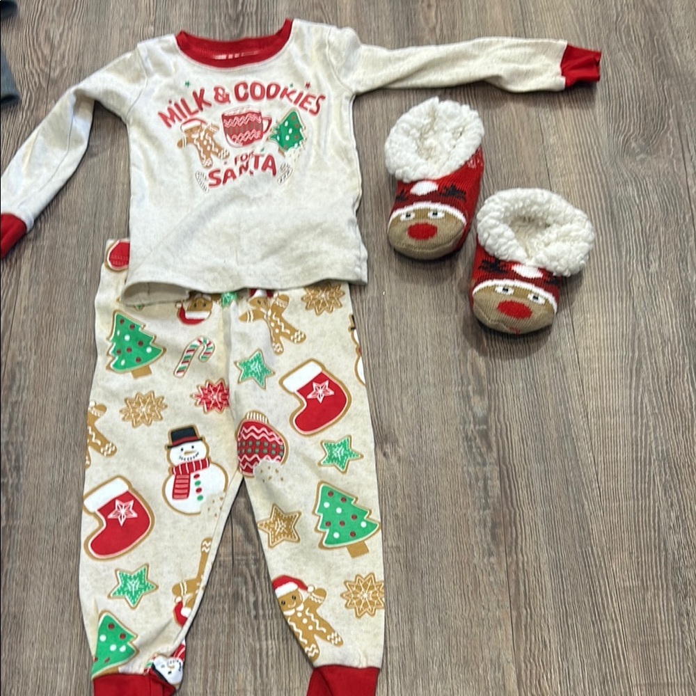 Festive Kids Pajamas Set - Red and Cream